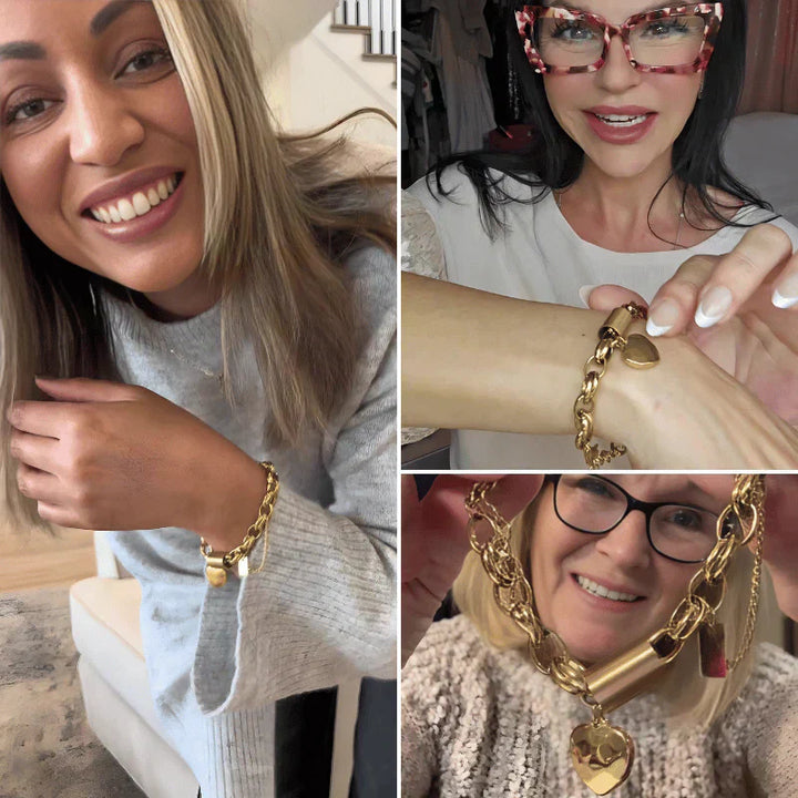 Pulsera gruesa de corazón de oro